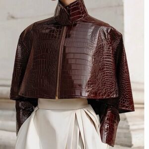 Embossed vegan Leather Jacket in Rich Burgundy NWOT Size Small